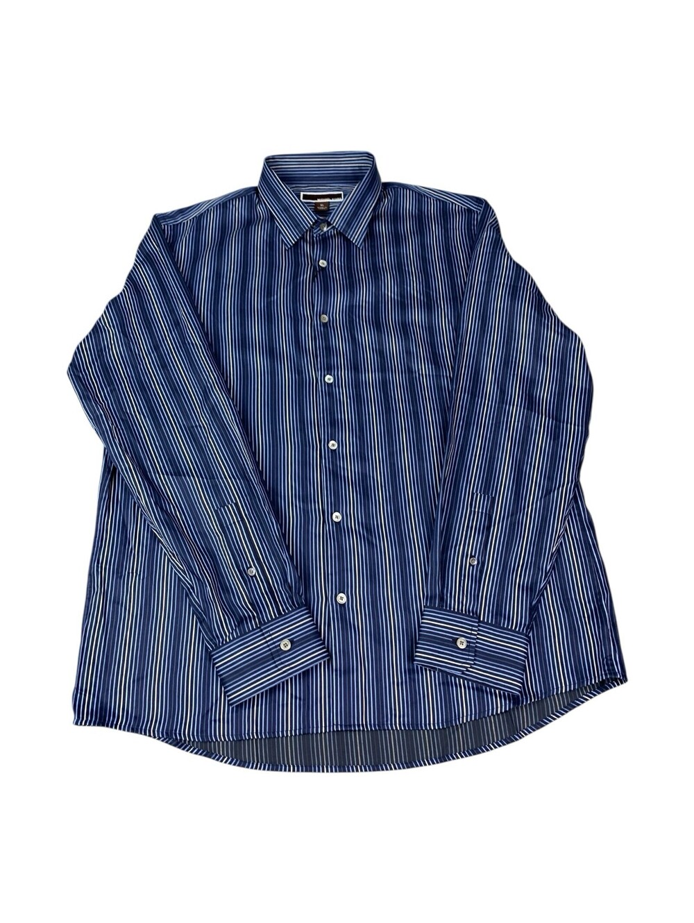 Michael Kors Long Sleeve Button Up Shirt, Blue Striped, Tailored Fit, Men’s XL